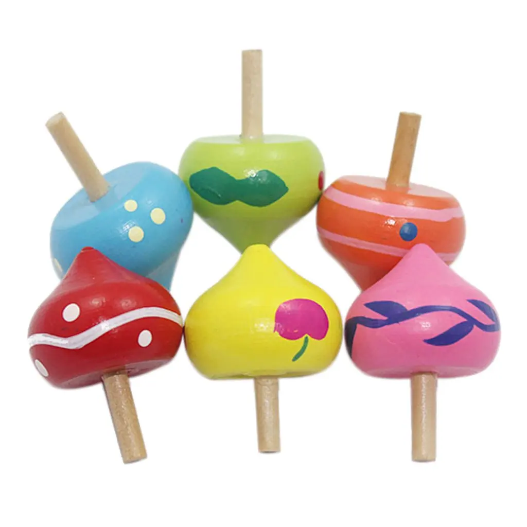 New 6 x Heart Shaped Funny Wooden Gyro Peg Top Spinning Top Kid Educational Toy Colorful