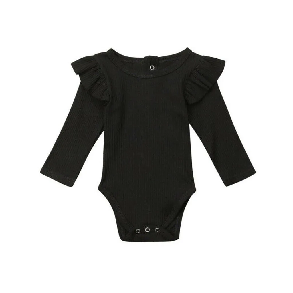 Baby Bodysuits Toddler Newborn Baby Boy Clothes Girls Boys Long Sleeve Ruched Solid Romper Body New Infant Bodysuit Clothing - Цвет: Черный