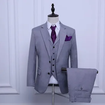 Najtaniej Custom Made Groom Smokingi światła Szary Groomsmen Wykonane Na Zamówienie Najlepszy Człowiek Garnitur ślub/garnitury Męskie Oblubieniec (kurtka + Spodnie + Kamizelka)