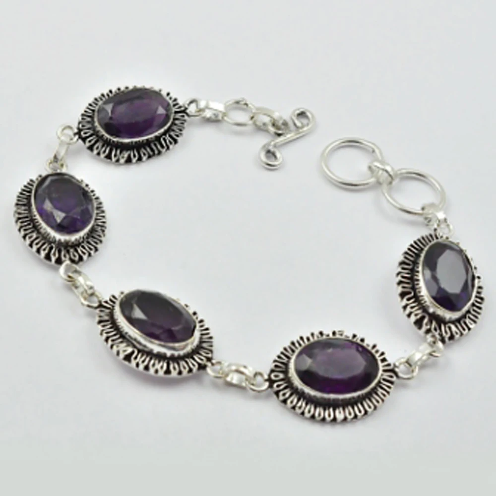 

Amethysts Bracelet Silver overlay over Copper , 20 cm, B2742