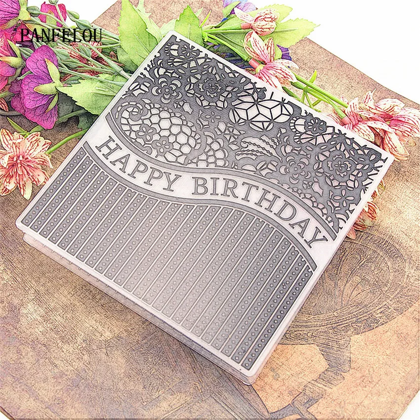

PANFELOU Easter Birthday card Embossing folders Plastic For Scrapbooking DIY Template Fondant Cake Photo Album Card Making