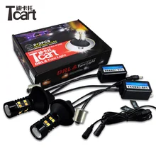 Tcart 2 pz Led Auto DRL Daytime Running Luce Indicatori di direzione Lampada PY21W 1156 Car Bianco + Giallo Per Mitsubishi Outlander 3 2013-2015