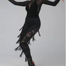 Настроить кисточкой черный латинские танцы Штаны Латинской Танго Танцы ча-ча латинские танцы брюки с бахромой брюки