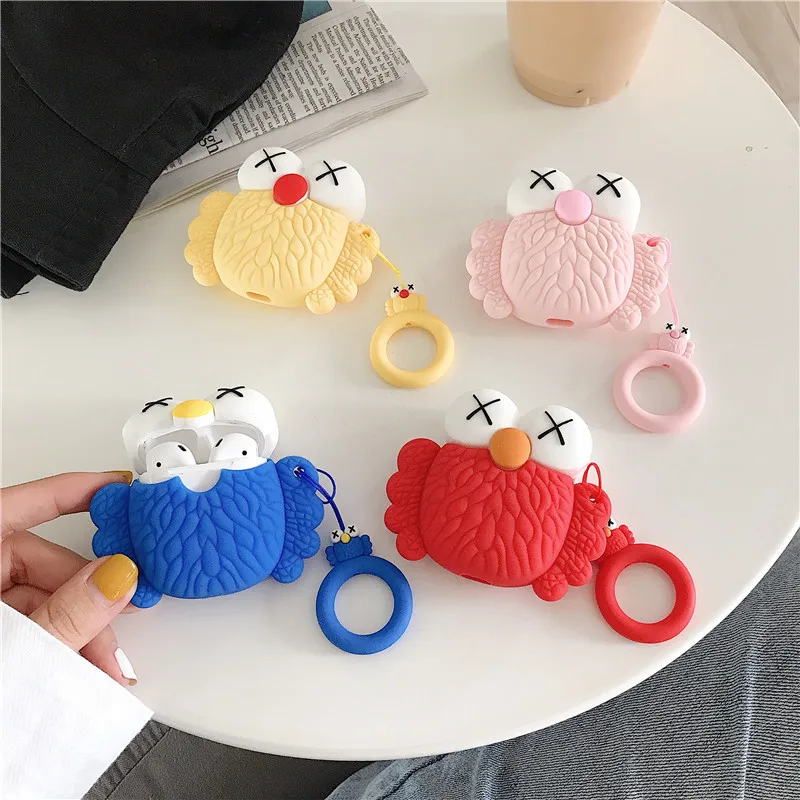 

For AirPods 2 Case Cute Cartoon Crab Earphone Cases For Apple Airpods 2 Cover Funda with Finger Ring Strap
