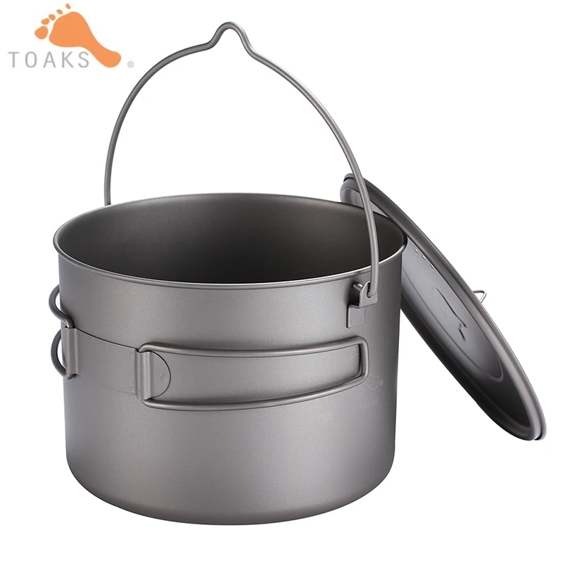 TOAKS colgar Pot Camping al aire libre de utensilios de cocina de Picnic olla ultraligero de titanio olla con tapas y plegable 1600 ml POT-1600-BH