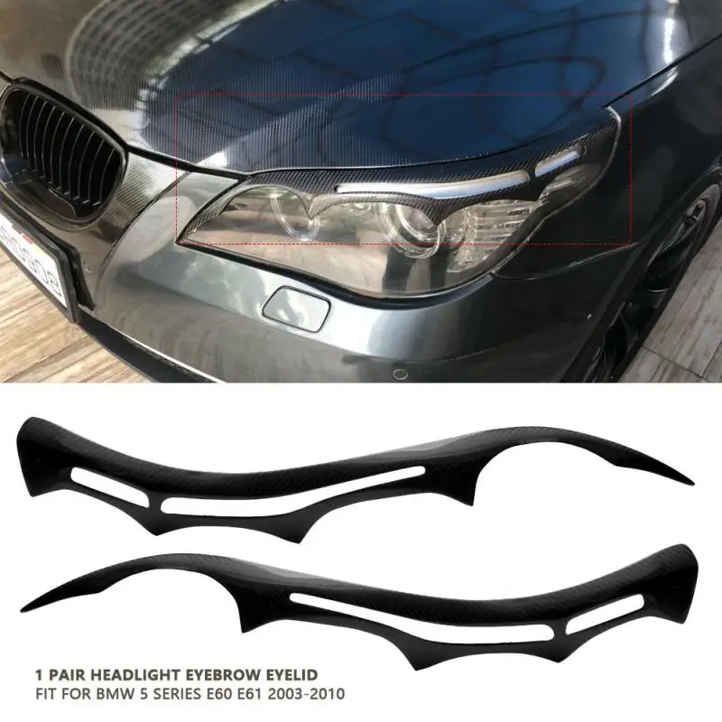 1 Pair Real Carbon Fiber Headlight Eyebrow Eyelid Cover Trim for BMW 5