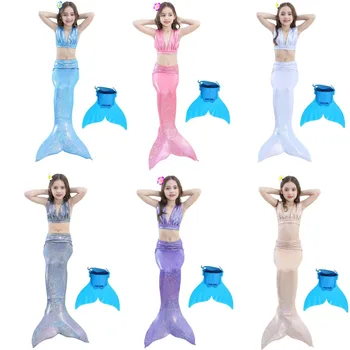 

4 PCS/Set 2018 Girls Swimmable Mermaid Tail With Monofin Christmas gift costume for Kids Swimming Mermaid Tails Swimsuit cosplay
