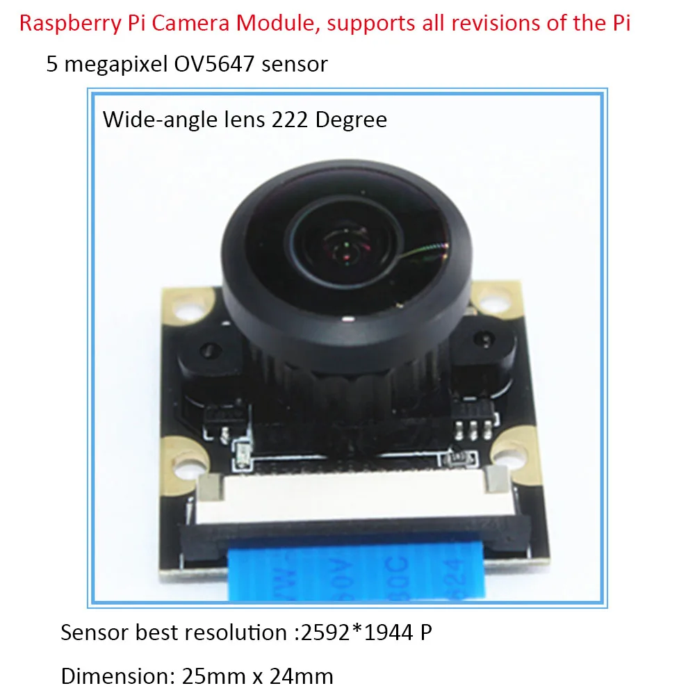 Raspberry Pi Camera Module Adjustable-focus Wide-angle lens 222 Degree with Infrared LED Supports Night Vision OV5647 For RPi fixed focus 5mp mi5100 1 2 5 micro camera module with free driver