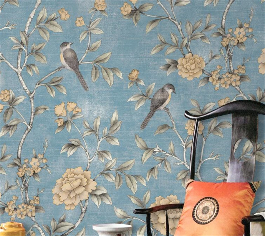 Modern Wallpaper roll rich flowers and birds non-woven wallpaper bedroom study teahouse TV background wallpaper Beibehang Modern Wallpaper roll rich flowers and birds non-woven wallpaper bedroom study teahouse TV background wallpaper Beibehang