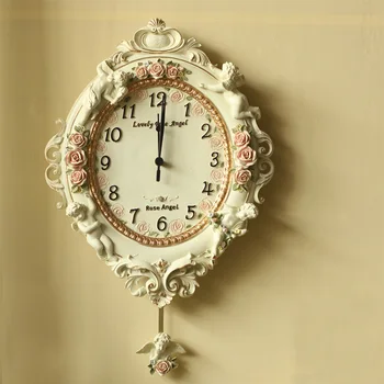 

European Garden Ornament luxury watch clock Home Furnishing resin relief angel living room wall clock