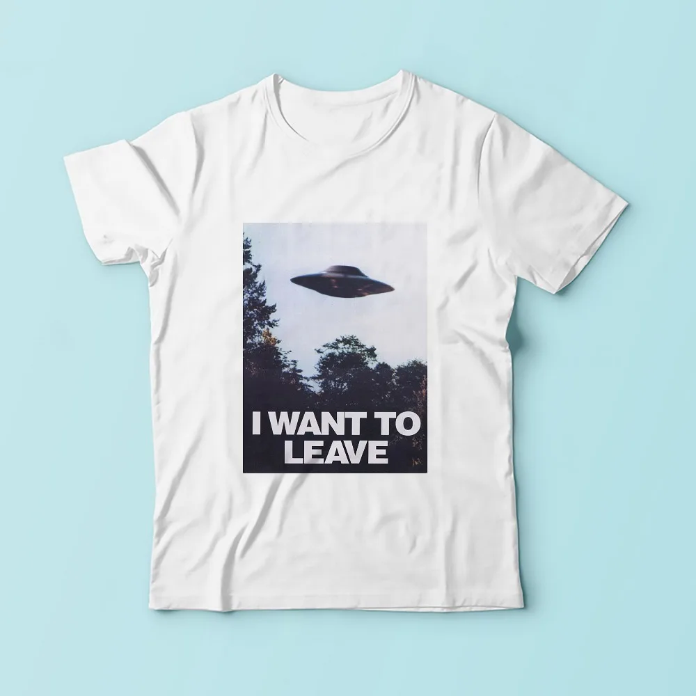 

I WANT TO LEAVE design t shirt men JOLLYPEACH new white Casual plus size tshirt homme Alien UFO funny T-Shirt No glue feeling