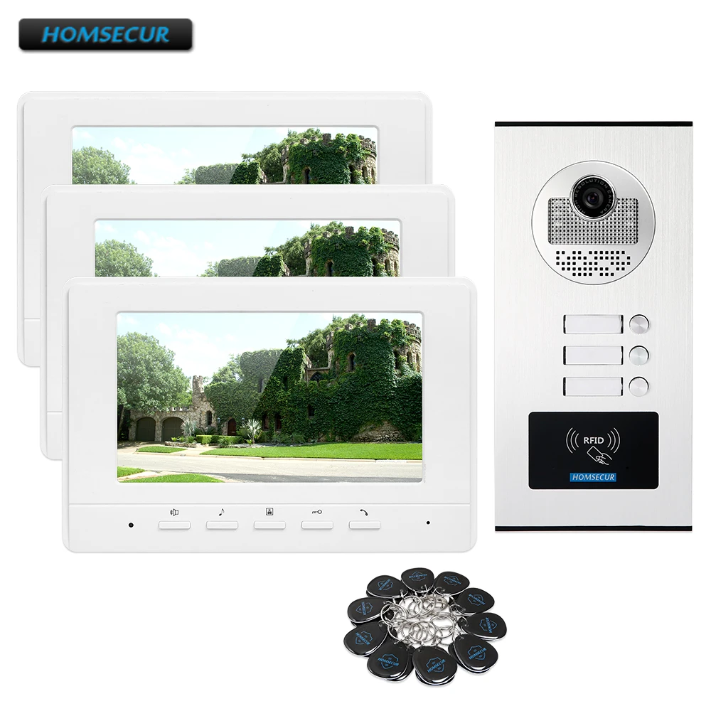

HOMSECUR (XC111-3+XM707-W) 7"LCD Video Door Entry Intercom Kit With Outdoor Monitoring For 3 Apartment