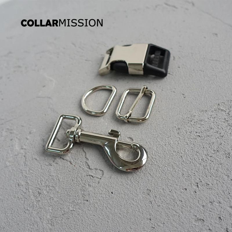 

20sets/lot (metal buckle+adjust buckle+D ring+metal dog clasp/set) DIY dog collar For 25mm Webbing pet leash plated buckles