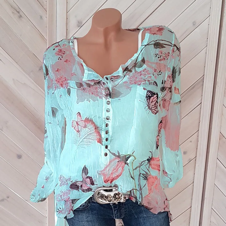 

Thin Chiffon Shirt Short Sleeve V-Neck Print Shirts Plus Size 5XL Plus Size Spring Autumn Blouses 2019 Women Blouse Sexy Tops