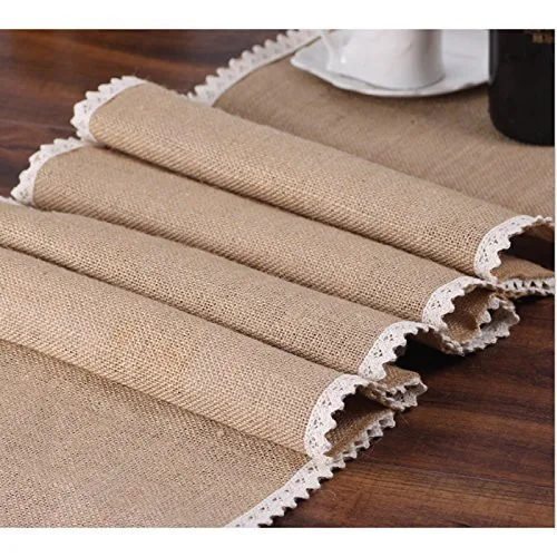 BigNoseDeer Burlap Cream Lace Table Runner 12x108 Jute Table Cover for Rustic Country Outdoor Wedding Party Kitchen Décor Farmhouse Decoration02