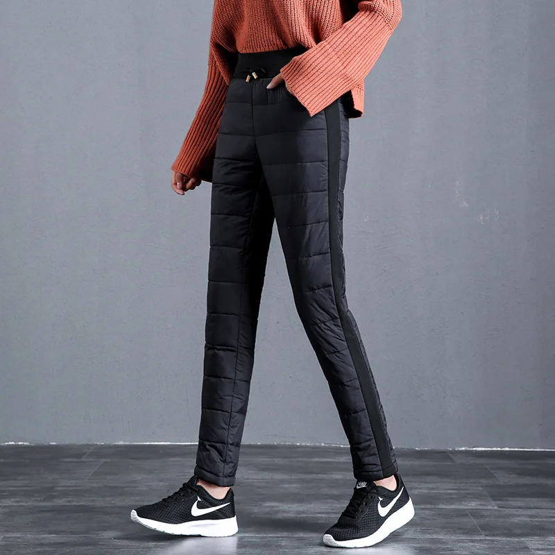 

#1922 2019 Down Pants Thickening Middle-aged Slim Fit Elastic High Waist Pencil Trousers Women Warm Velvet Pants Femme Plus Size
