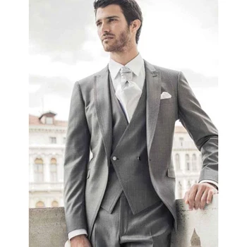 

Grey Business Mens Suit 3 pieces gray Bespoke Classic Wedding Suits For men Custom Made 2017 terno masculino (Jacket+Pants+Vest)