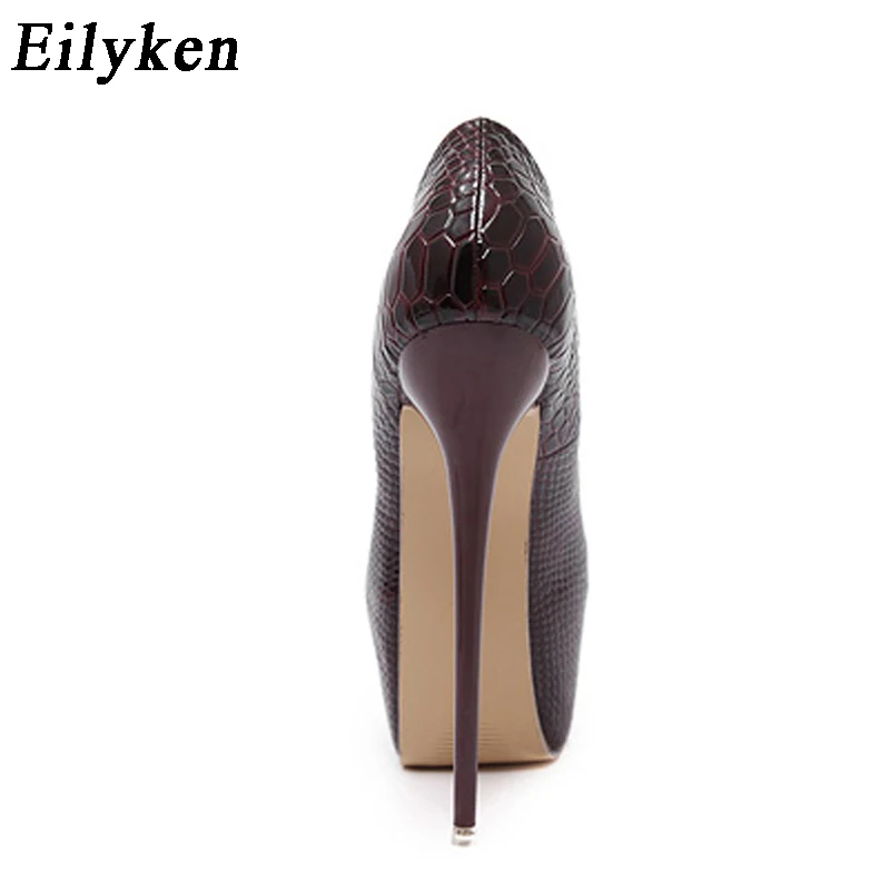 Eilyken New Snakeskin Pumps 16 CM high With Club high heels Sexy high-heeled shoes Round Toe Women Pumps Big size 40
