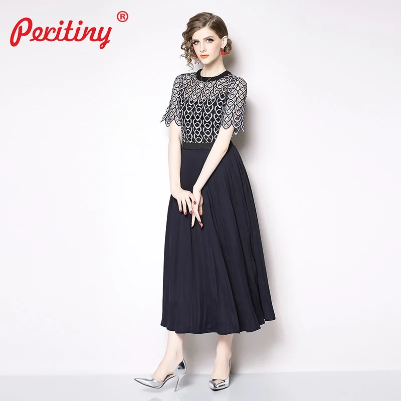 

Peritiny Dress Elegant 2019 High-end Custom Heavy Industry Hollow-out Summer Clothes For Women Vintage Long Dress Party