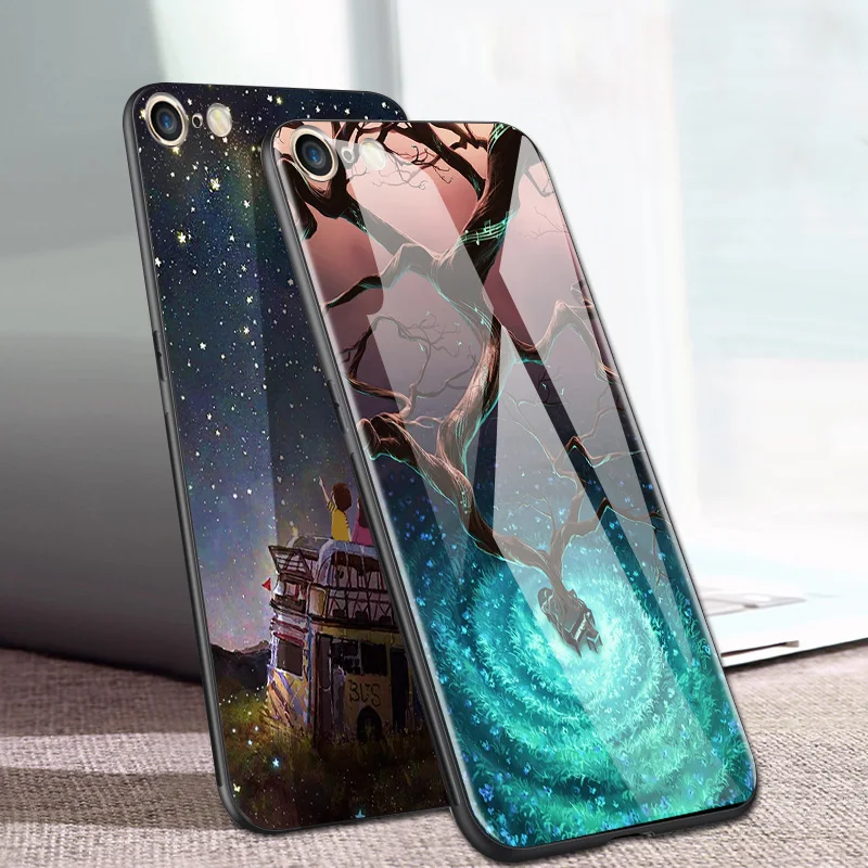 Телефонные чехлы IIOZO из закаленного стекла для iPhone 7 8 plus чехол с естественным