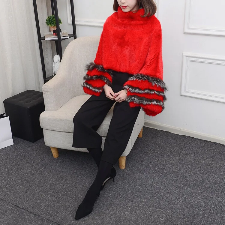 luxury brand genuine natural mink fur poncho coat (6)