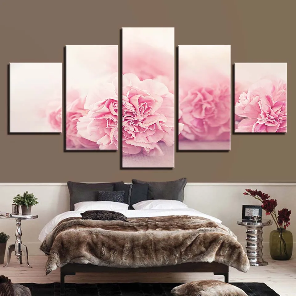 Home Decor Canvas Painting HD Prints 5 Pieces Pink Flowers Wall Art