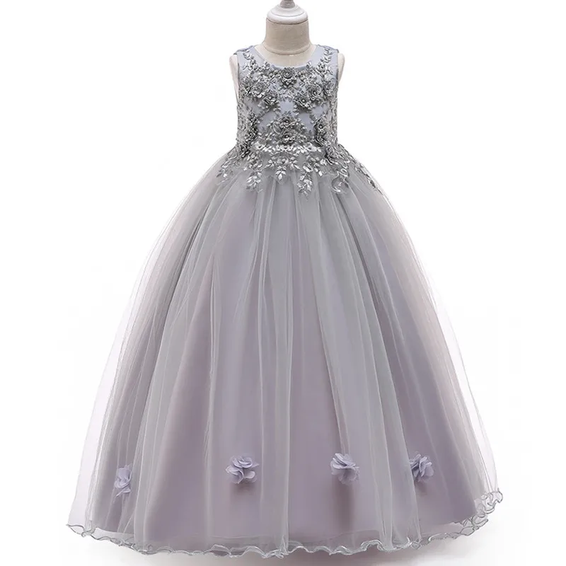 Свадебное платье для девочек-подростков 4-14 лет, украшенное бусинами, с цветочным узором элегантное праздничное платье принцессы, торжественное платье с фатиновой юбкой без рукавов