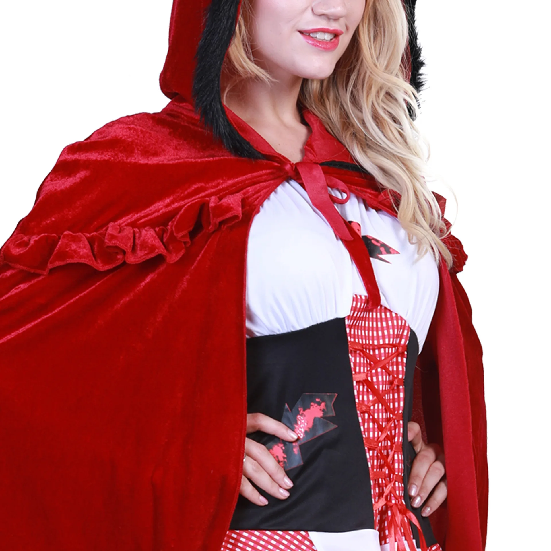 Костюм для взрослых женщин на Хеллоуин костюм Красная шапочка халат с капюшоном леди платье с вышивкой вечерние плащ для девочек