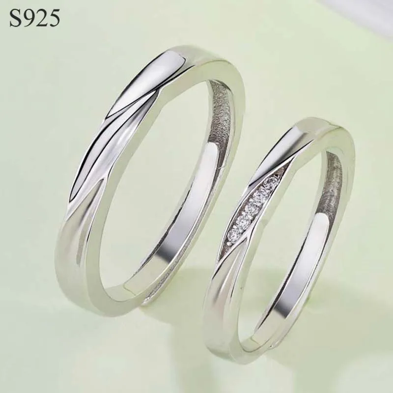 

Genuine Real Pure Solid 925 Sterling Silver Couple Rings For Women Man Jewelry Cubic Zircon Female Male Lover Wedding Ring
