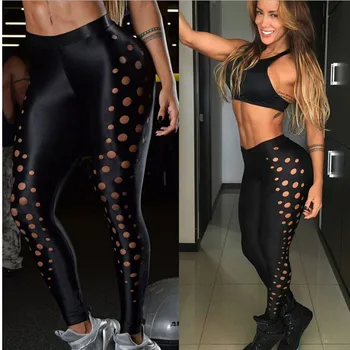 

FCCEXIO Women's Fashion Hollow Sexy Hip Leggings Slim Circle Hole Casual Pants Workout Long Trousers Summer Fitness Women Leggin