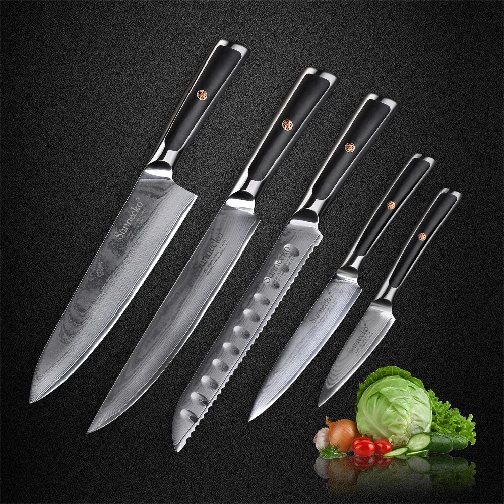 

SUNNECKO Premium Bread Slicing Utility Paring Chef Knife Damascus Steel Japanese VG10 Core Sharp Blade Kitchen Knives G10 Handle