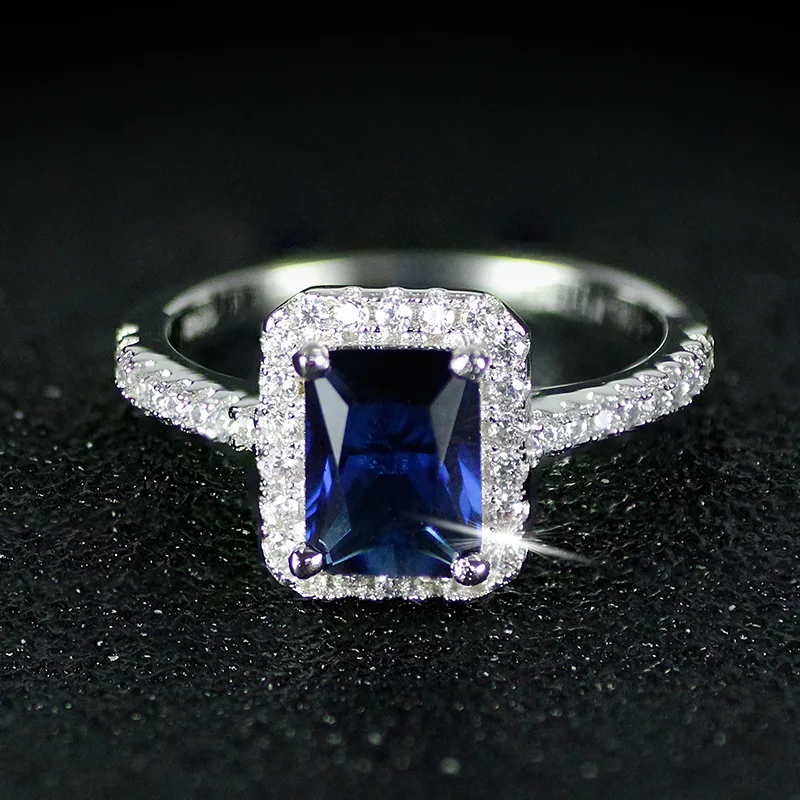 Fashion 925 sterling Silver Engagement wedding Rings for Women ring set band finger promise Jewelry blue bridal wholesale R1997