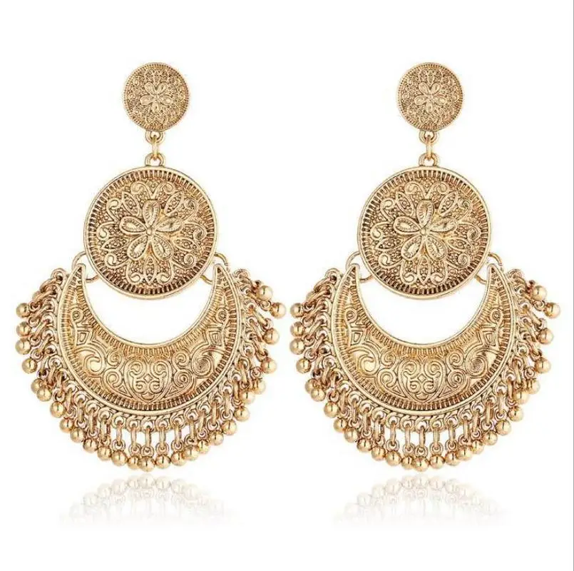 

2018 Indian Tribal Brass Earring Dangle Drop Earring Flower Lotus Ornate Swirl Gypsy Earring For Women Boho Vintage Earring