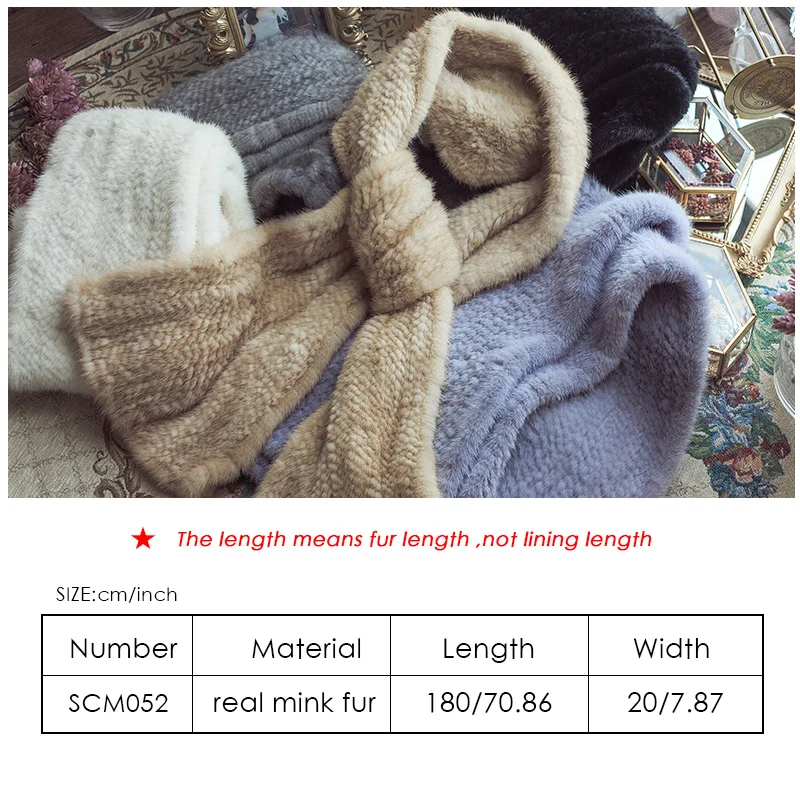 SCM052-1 женские зимние длинный шарф натуральный мех норки вязаные шарфы палантины Россия теплые из натурального меха шарф