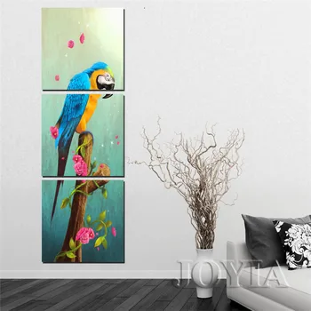 

3 Piece Home Decor Painting Blue and Gold Macaw Bird Pictures Animal Wall Art Canvas Prints Living Room Office Decor No Frame