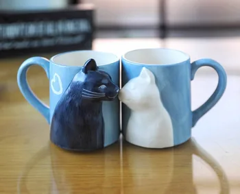 

3D Mr. Cat and Ms. Cat Marriage / Valentine's Day Gifts Warm Family Cat Kiss Mug Coffee Beer Tea Cup Bunny Kiss Mug