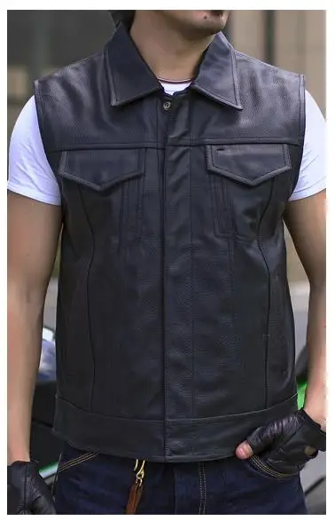 

Mens Black Genuine Leather Motorcycle Vest Thick Cow Leather Waistcaot Full Real Leather Sleeveless Biker Jackets Handmade