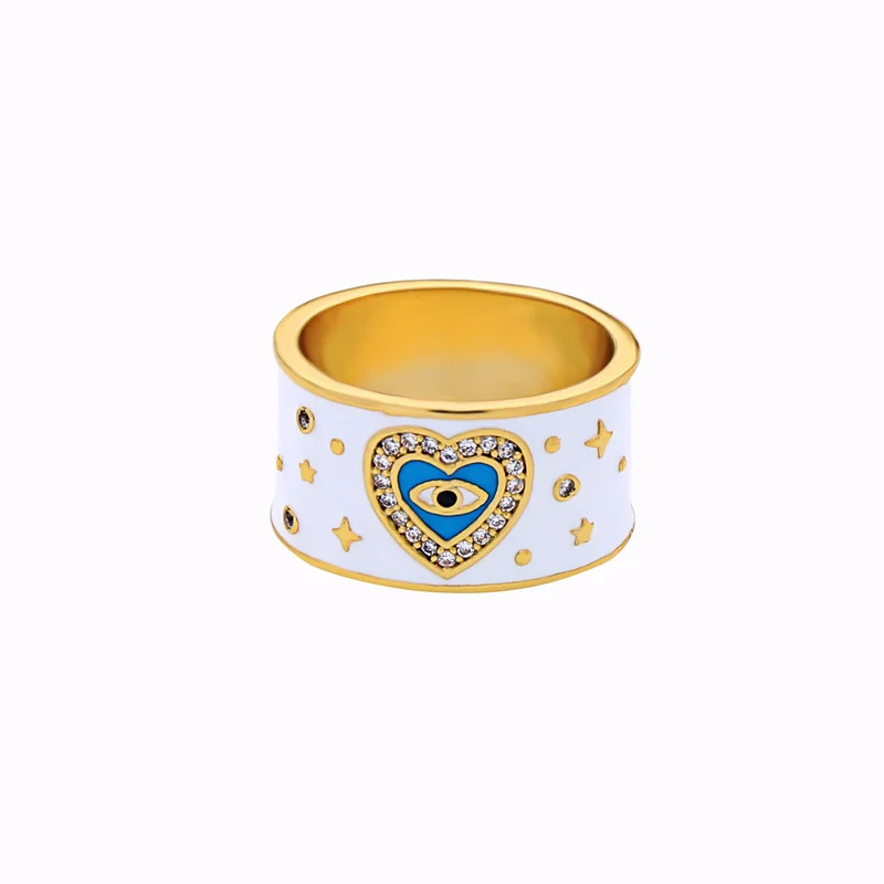 

2019 Newest Gold Color Copper Unique Crystal Heart Evil Eye Enamel Ring For Women Gift Star Ornament Fashion Jewelry Accessories