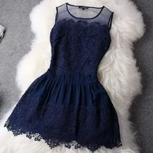 Moda Blanco/Floar Negro Atractivo de Las Mujeres Sin Mangas Bordado de Encaje Vestido de Fiesta Por la Noche Corta Coxj095 Ropa de Mujer Barato