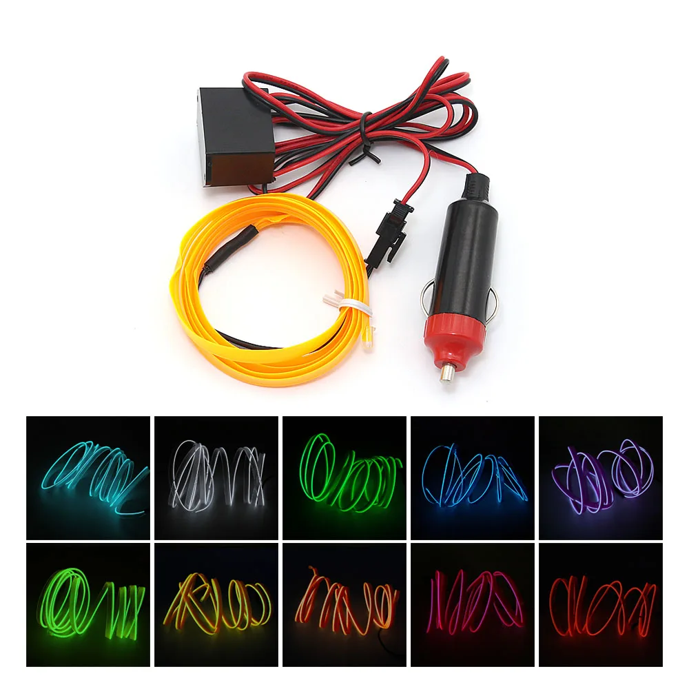 

1m EL Wire Car Lights DC 12V Waterproof Flexible Neon Decoration Lighting Universal Auto Interior LED Strip Light Car Styling