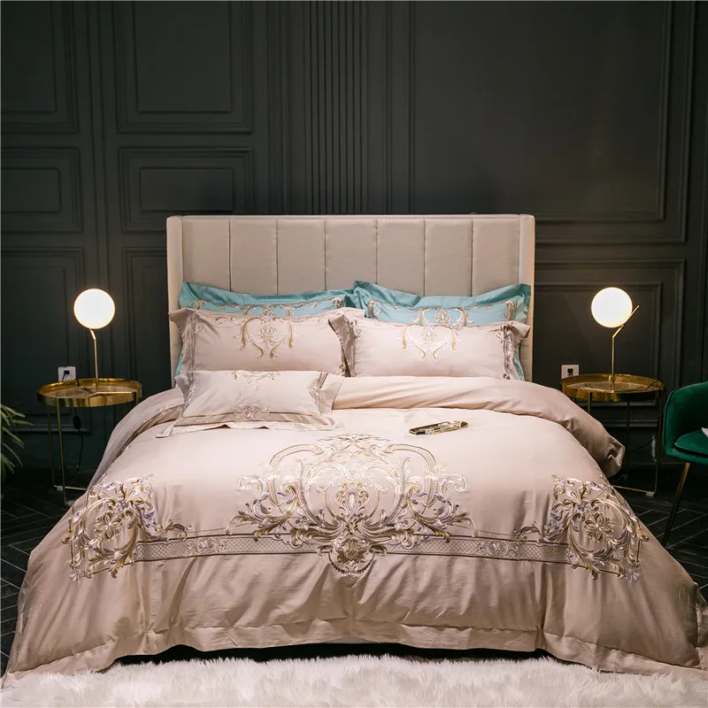 

New Luxury embroidery Bedding Set Duvet Cover 1000TC egyptian Bedlinen Pillowcase 4Pcs Queen King size Bedsheet linen set