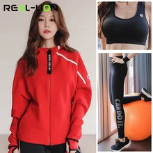 Женский спортивный костюм Reallion, комплект для йоги, куртка для бега, спортивный бюстгальтер, штаны, спортивный костюм для фитнеса, женский спортивный костюм размера плюс, зимнее спортивное пальто