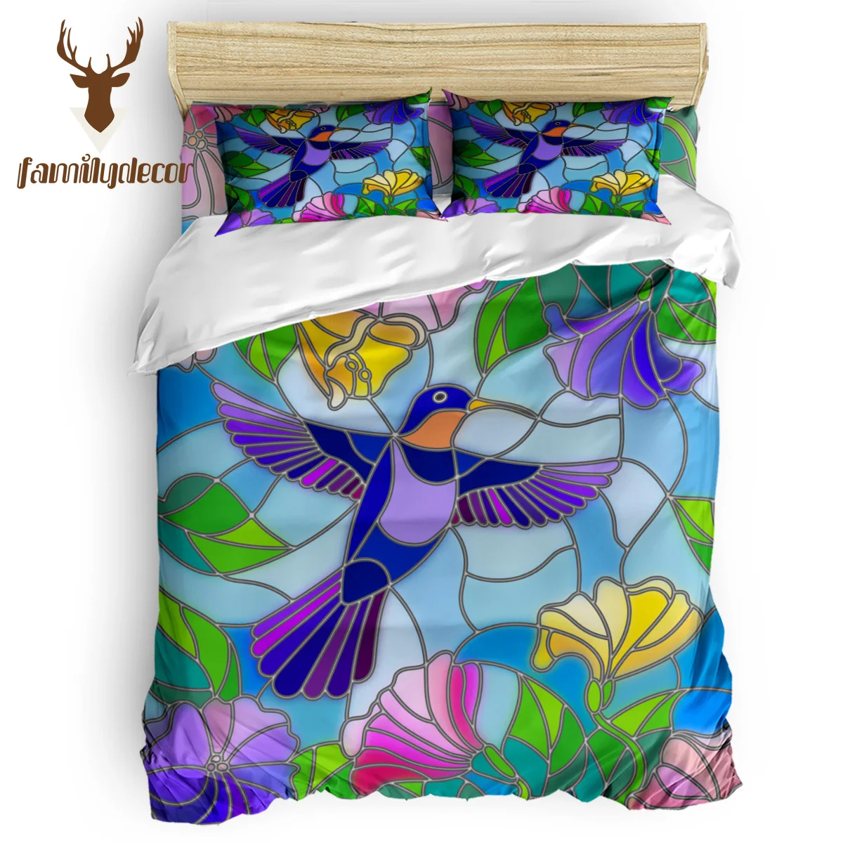 

FamilyDecor Stained Glass Style Hummingbird Bedding Set Luxury Comforter Bedding Sets 3D King Size Red Blue Cotton DHL Free Ship