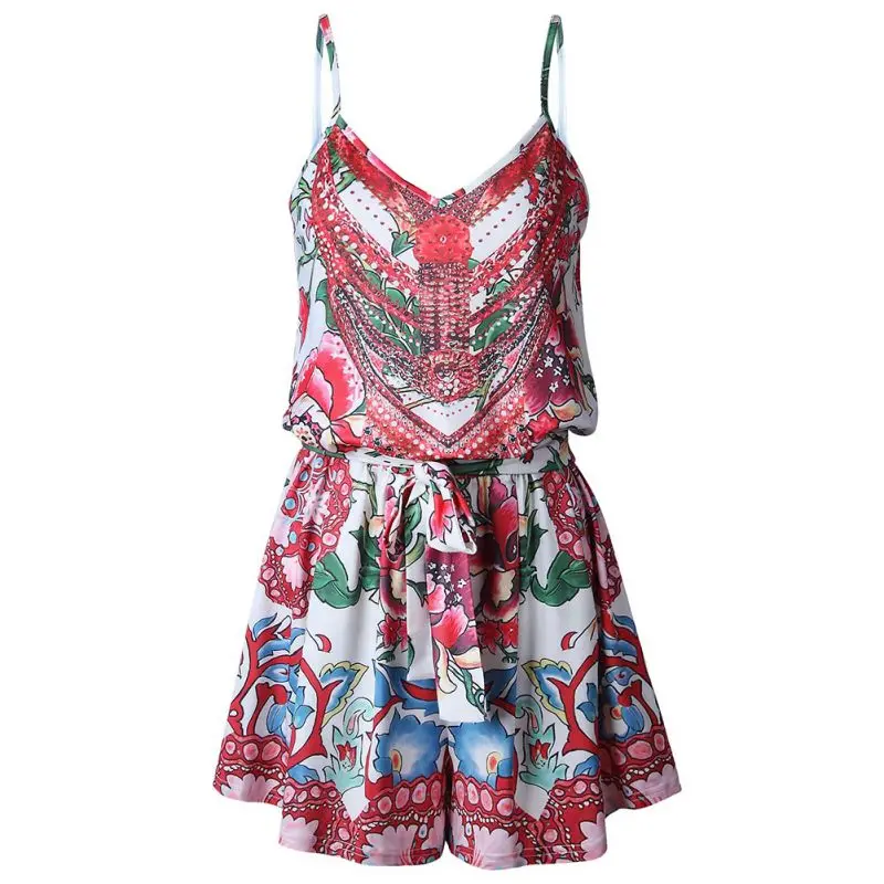 Strap Summer Jumpsuit Romper V Neck Elegant Jumpsuit Women Floral Playsuit 2018 Sexy Short Overalls Female Y3 Jumpsuits and Playsuits