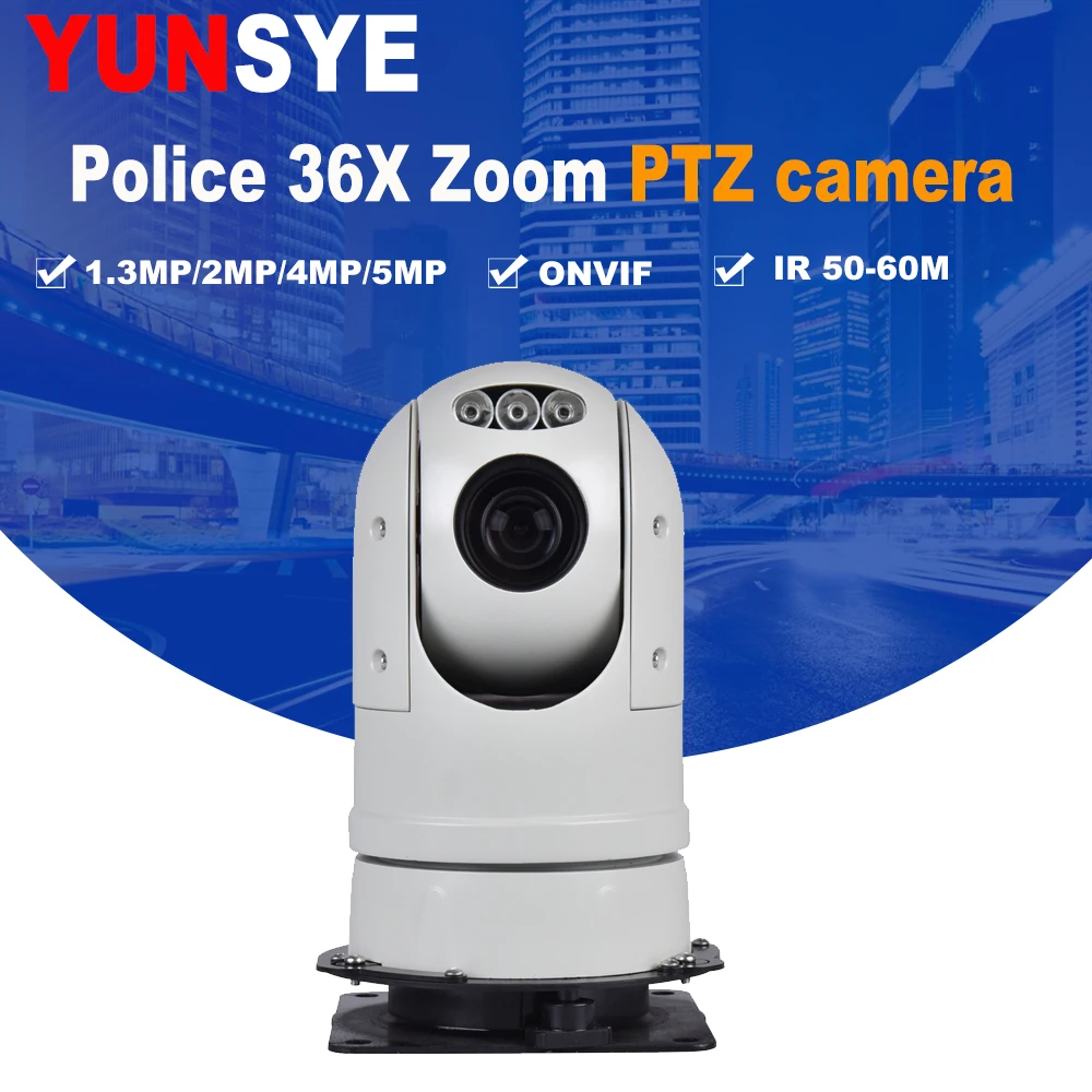 

YUNSYE Police PTZ camera 36X zoom 1.3MP 2.0MP 4MP 5MP Wiper IP PTZ Camera ONVIF Police PTZ ipc camera IP66 P2P IR:50-80M new