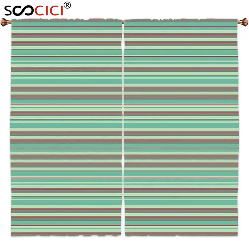 

Window Curtains Treatments 2 Panels,Retro Classical Striped Pattern with Thick and Thin Lines Repetitive Geometric Red Seafoam