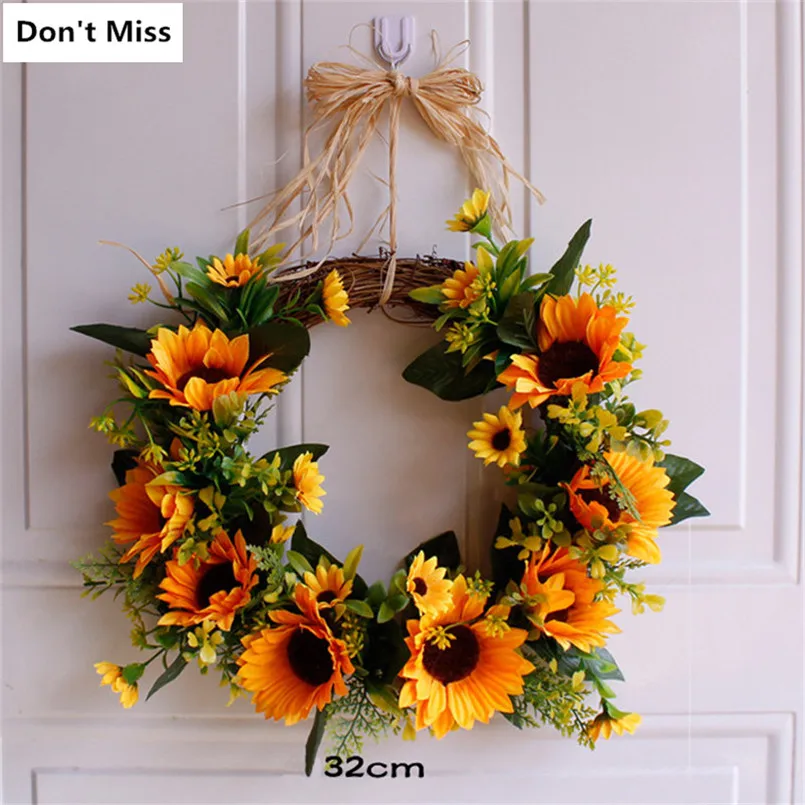 

Artificial Sunflower Garland Christmas Wreath Wall Door Wedding Bedroom Garden Decoration Yellow Floral Wreath Deur Decoratie