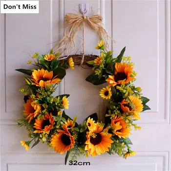 

Artificial Sunflower Garland Christmas Wreath Wall Door Wedding Bedroom Garden Decoration Yellow Floral Wreath Deur Decoratie