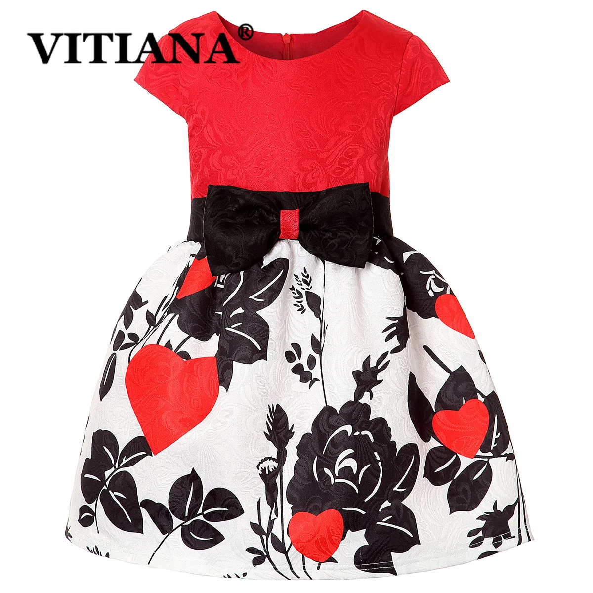 

Girls Birthday Cute Pleated Dresses Children Summer 2019 Red Short Sleeve Flower Bow Princess Dress Baby Party Costume 3-8 Years