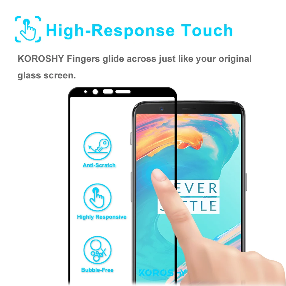 KOROSHY Full Cover Tempered Glass for OnePlus 5T OnePlus5T One Plus 5 T Screen Protector Toughened 9H Glass Protective Film (6)